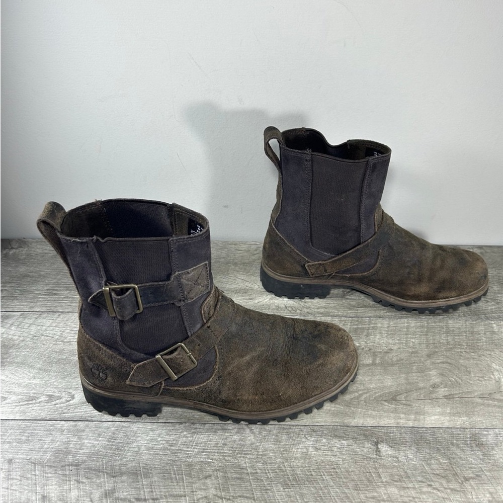 Womens Timberland A195W Wheelwright Mid Pull-On Chelsea Moto Boots Size 9.5